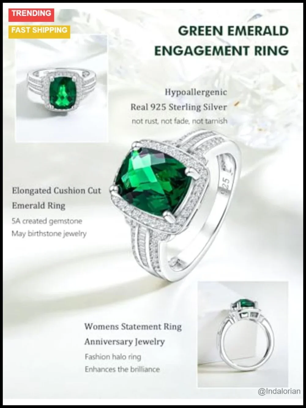 Sterling Silver Halo Engagement Ring Cushion Cut Gemstone Statement